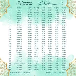 Ramazan İmsakiyesi Modern Kişiye Özel Tasarımlı Dijital Baskı 1 Adet A4 300 gr Model 49