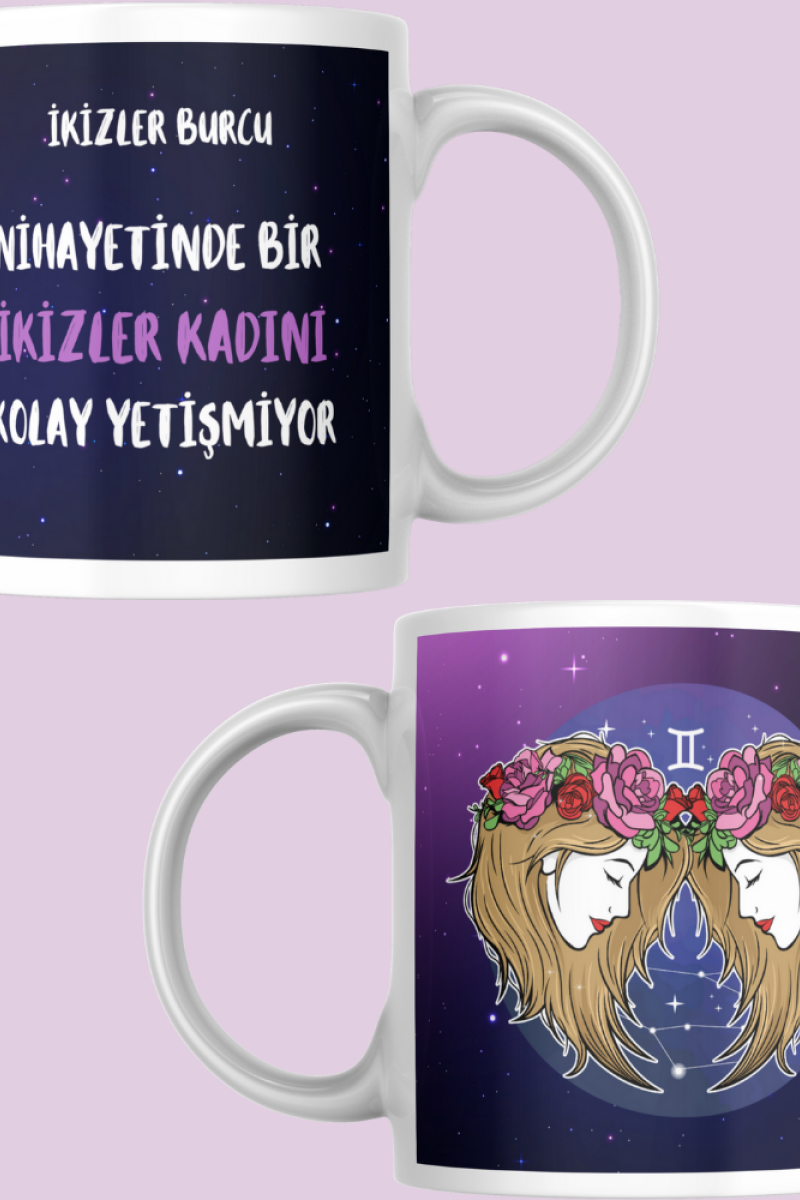 İkizler Burcu Kadını Tasarım Seramik 350 Ml Kupa Bardak