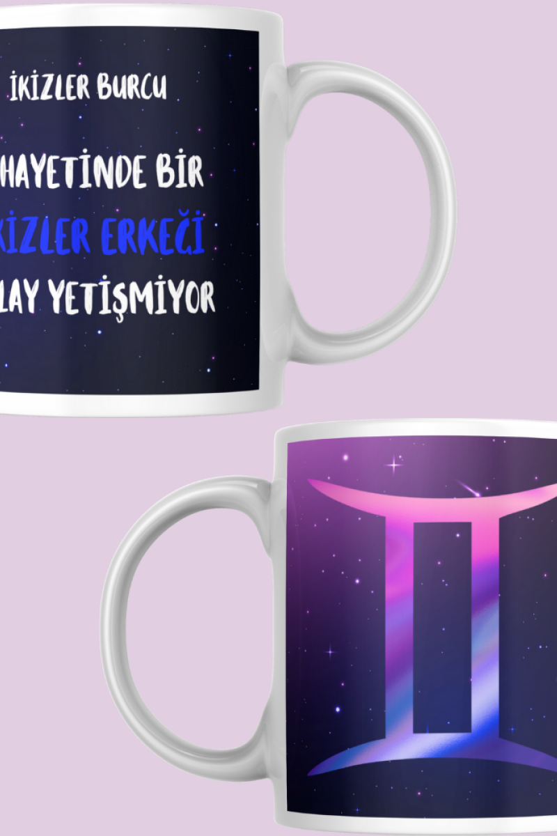 İkizler Burcu Erkeği Tasarım Seramik 350 Ml Kupa Bardak