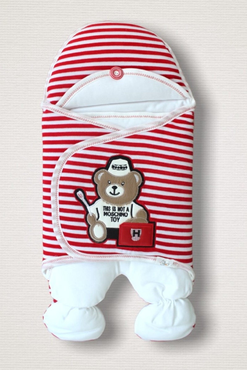 Yenidoğan Dr. Ayıcık Nakışlı Kız-erkek Bebek Ayaklı Kundak Bebek Battaniyesi