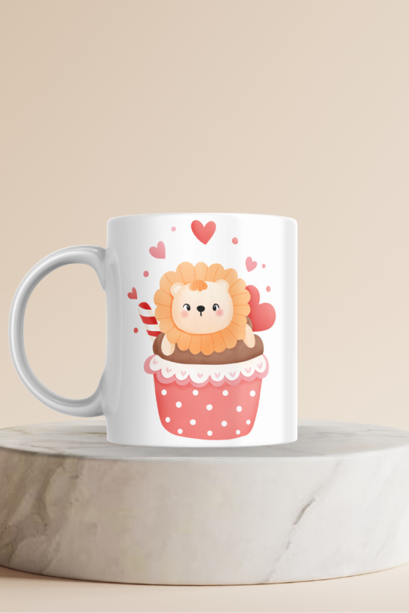 Cupcake Aslan Desenli Hediyelik Seramik 350 Ml Kupa Bardak