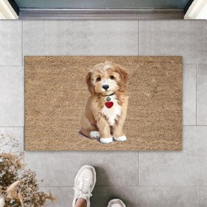 Kahverengi Kapı Önü Paspası Sevimli Köpekcik Desen  K-3208