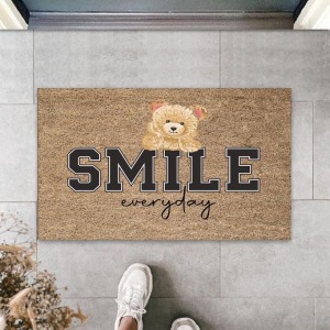 Bej Kapı Önü Paspası Smile Everyday Ayıcık Desen  K-3360