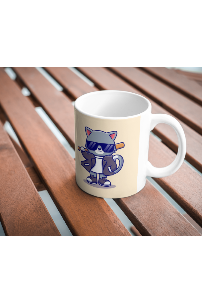 Cool Kedi Tasarım Seramik 350 Ml Kupa Bardak