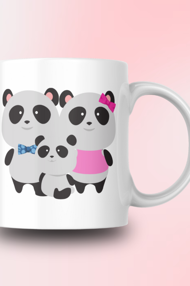 Panda Ailesi Tasarım Seramik 350 Ml Kupa Bardak