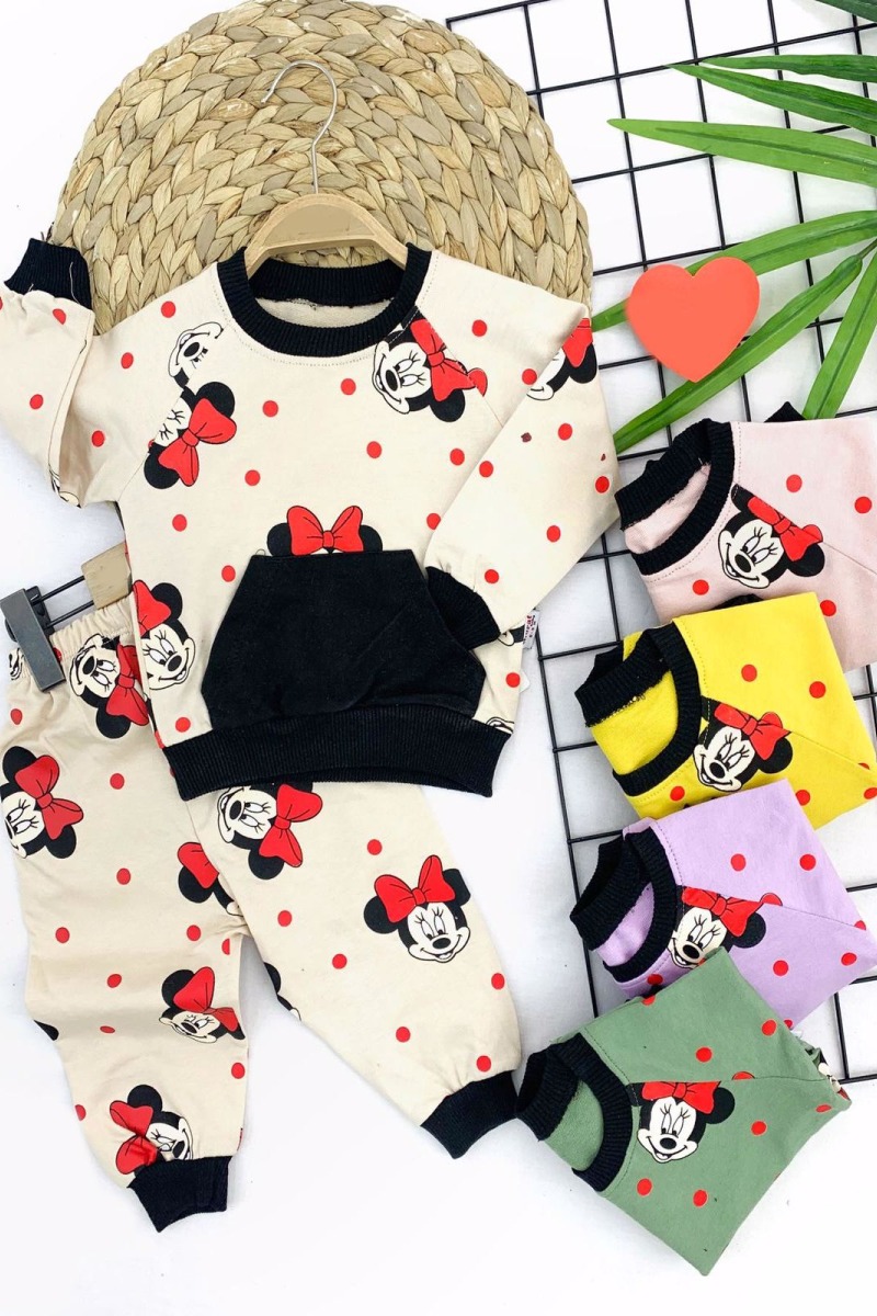 9-12-18-24 Ay Bayan Mickey Baskılı Cepli 2li Kız Bebek Takımı