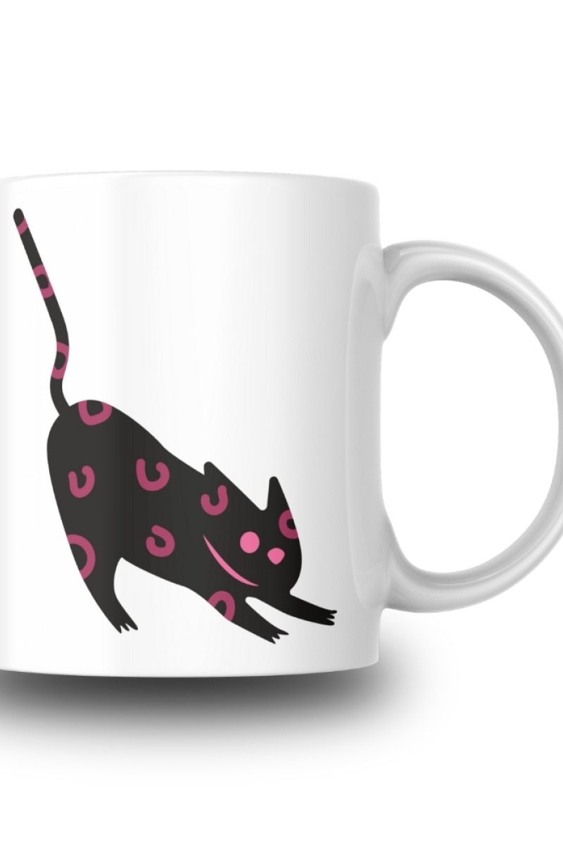 Sevimli Kara Kedi Desenli Seramik 350 Ml Kupa Bardak