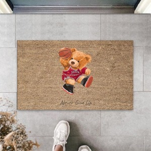 Bej Kapı Önü Paspası Never Give Up Ayıcık Desen  K-3315