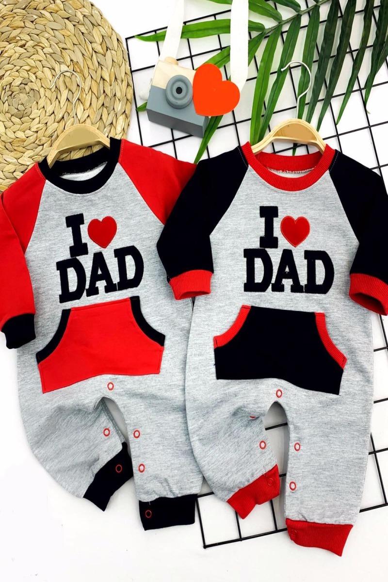 3-6-9-12 Ay I Love Dad Baskılı Cepli Kız Erkek Bebek Tulum