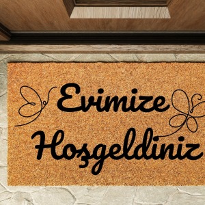 Kapı Önü Paspası Özel Tasarım Koko Model Evimize Hoşgeldiniz İnce Kelebek PK-1535