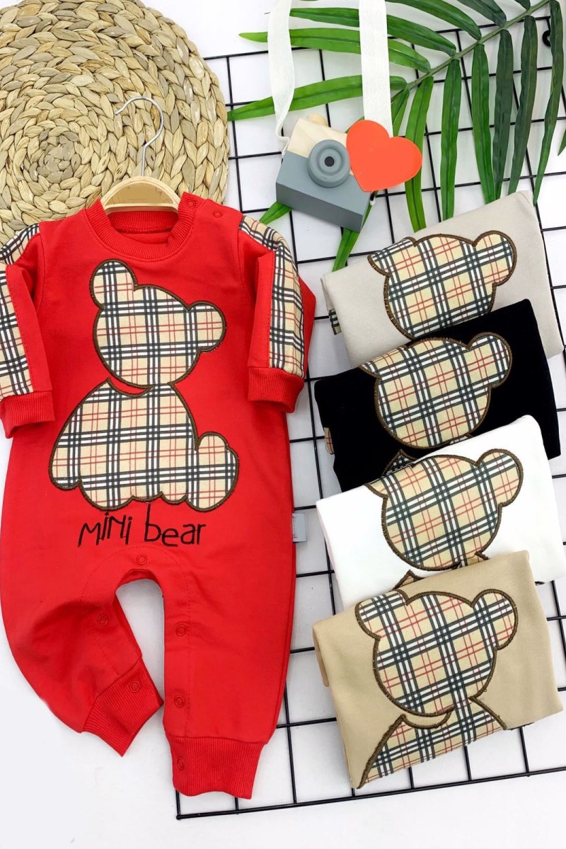 3-6-9-12 Ay Mini Bear Nakışlı Çıtçıt Kapamalı Kız Erkek Bebek Tulumu