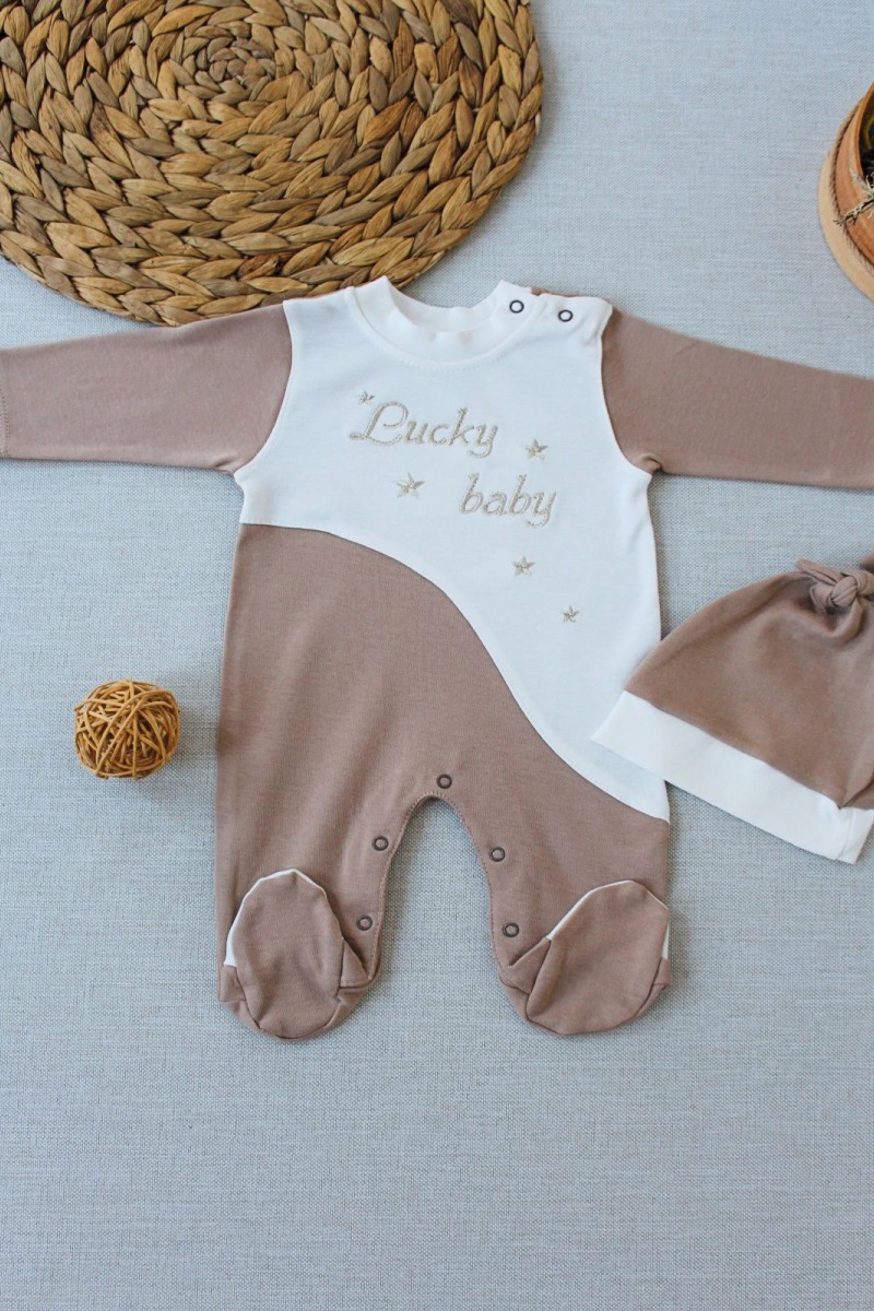 0-3 3-6 Ay Lucky Baby Nakışlı Es Çizgi Boy Şapkalı Erkek Bebek Tulumu