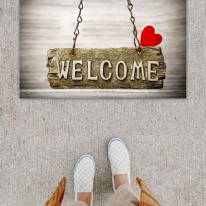 Dijital Baskı Dekoratif Welcome Gri Kapı Önü Paspası K-1248