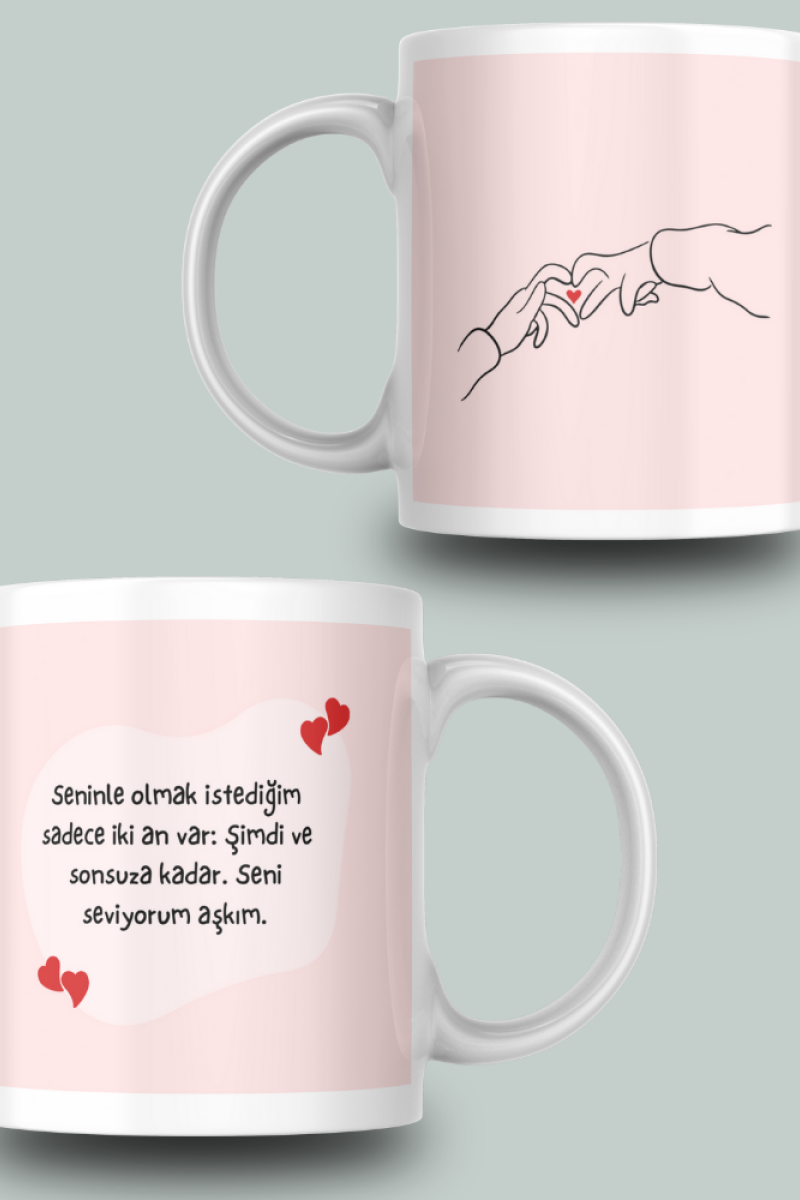 Soyut Desenli Aşk Mesajlı Yazılı Seramik 350 Ml Kupa Bardak