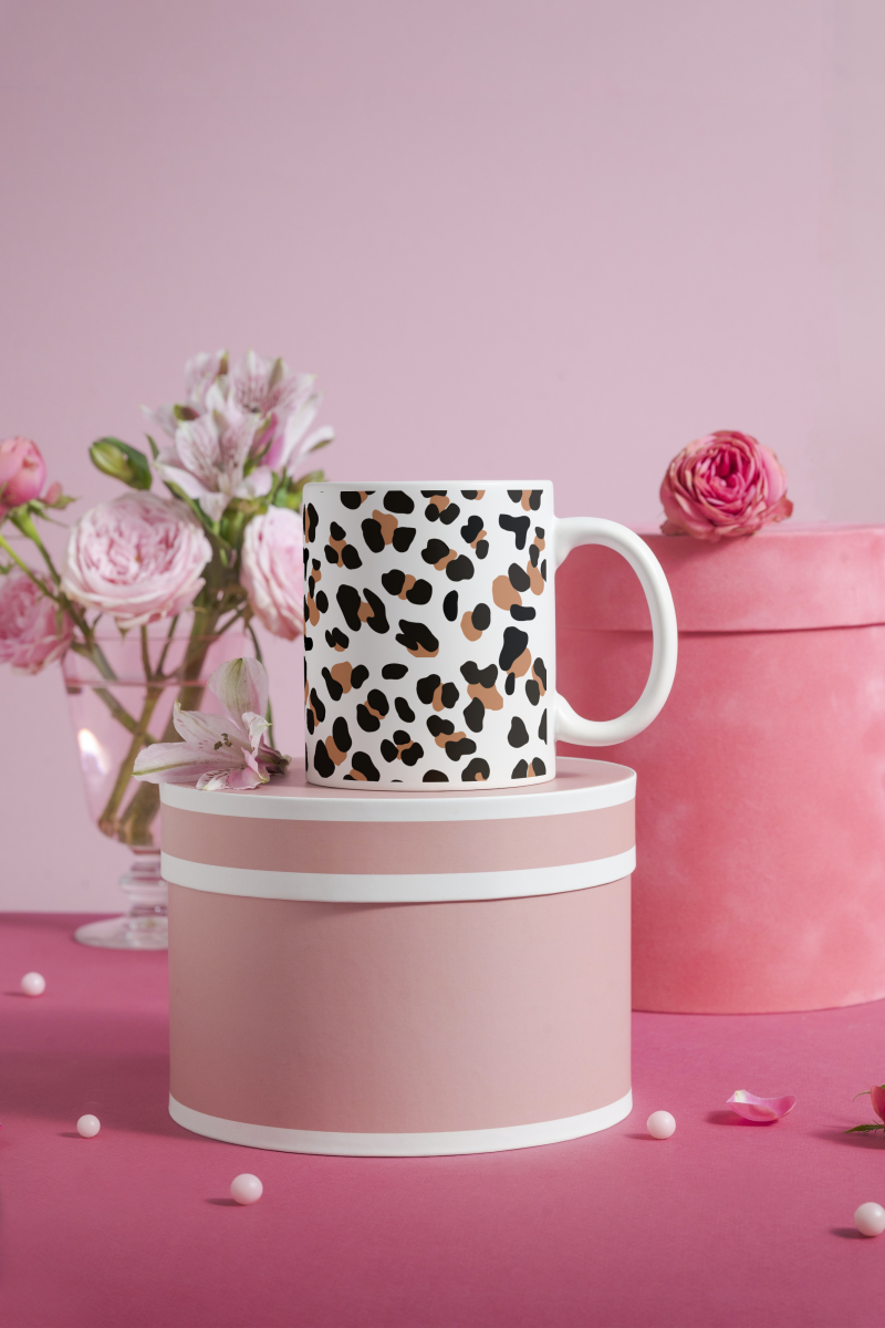 Leopar Desenli Seramik 350 Ml Kupa Bardak Sevgililer Günü Özel Hediye