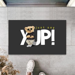 Siyah Kapı Önü Paspası Just Say Yup Ayıcık Desen  K-3340