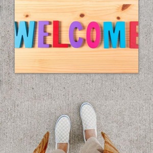 Dijital Baskı Dekoratif Welcome Ahşap Kapı Önü Paspası K-1247