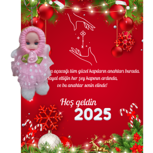Yeni Yıl Geyik Kart Üzerinde Anahtarlık (Kişiye Özel Yazı Yazdırılabilir) Tütü Bebek 