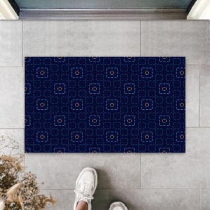 Lacivert Kapı Önü Paspası Geometrik Desen  K-3256