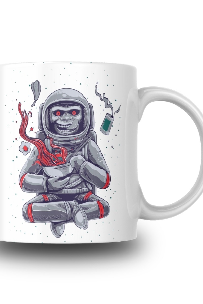 Astronot Maymun Desenli Seramik 350 Ml Kupa Bardak