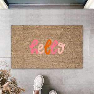 Pembe Kapı Önü Paspası Hello Desen  K-3282