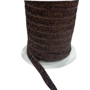 Kadife Kurdele Simli 1 cm Kahverengi 1 Metre