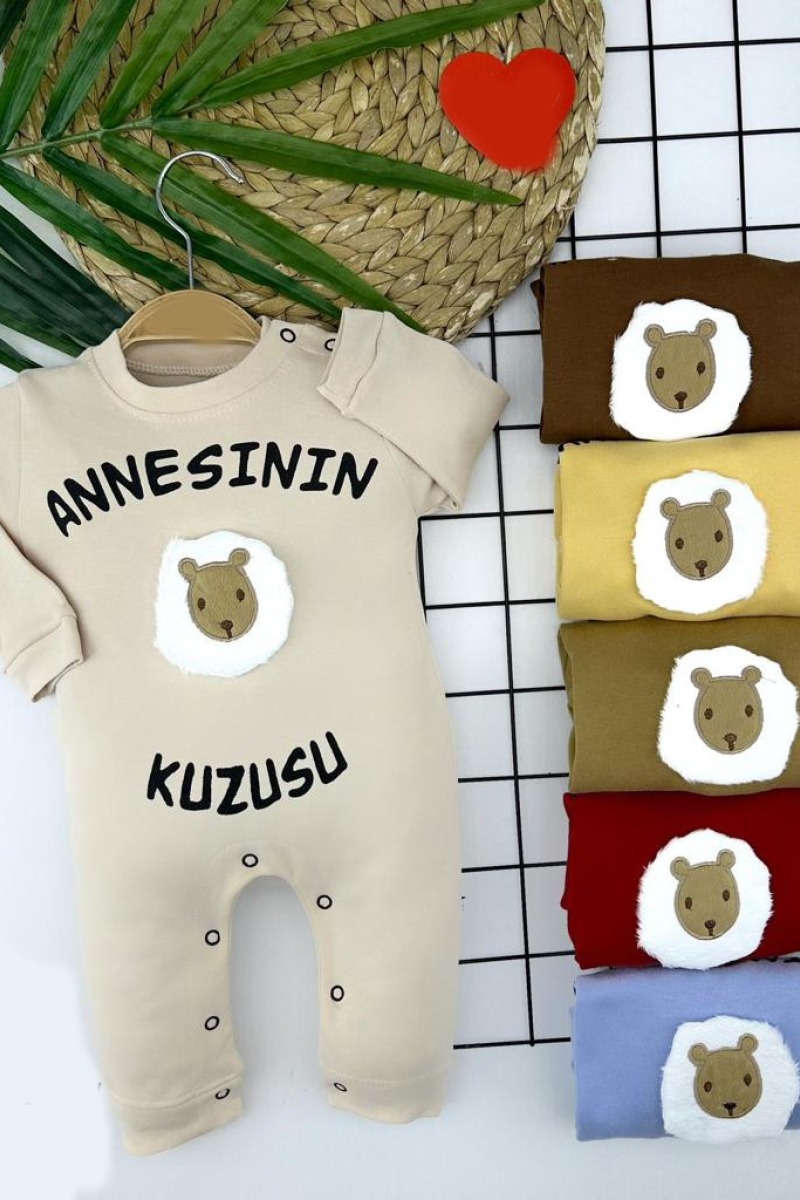 3-6-9-12 Ay Annesinin Kuzusu Baskılı Uzun Kollu Kız Erkek Bebek Tulumu