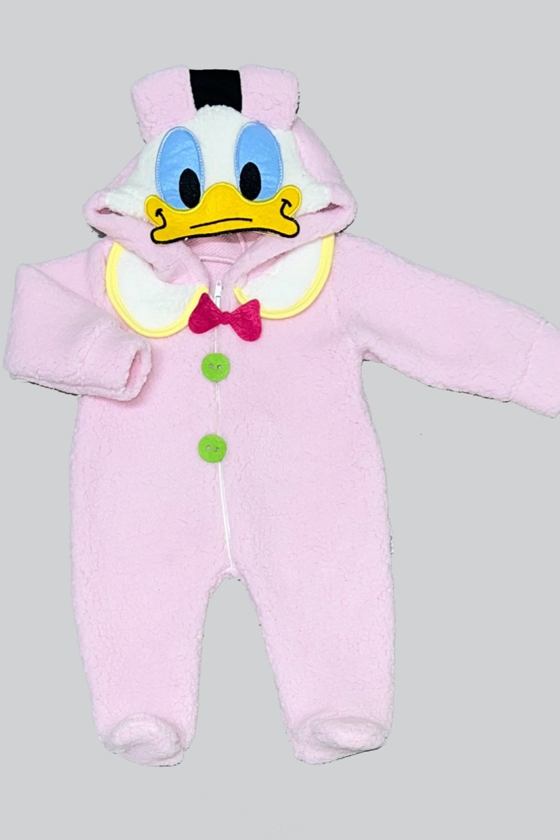 3-6-9 Ay Kuzu Kumaş Minik Duffy Ördek Kapşonlu Fermuarlı Uzun Kollu Kız Erkek Bebek Tulumu