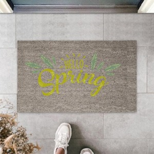 Dijital Baskı Gri Hello Spring Kapı Paspası K-2109