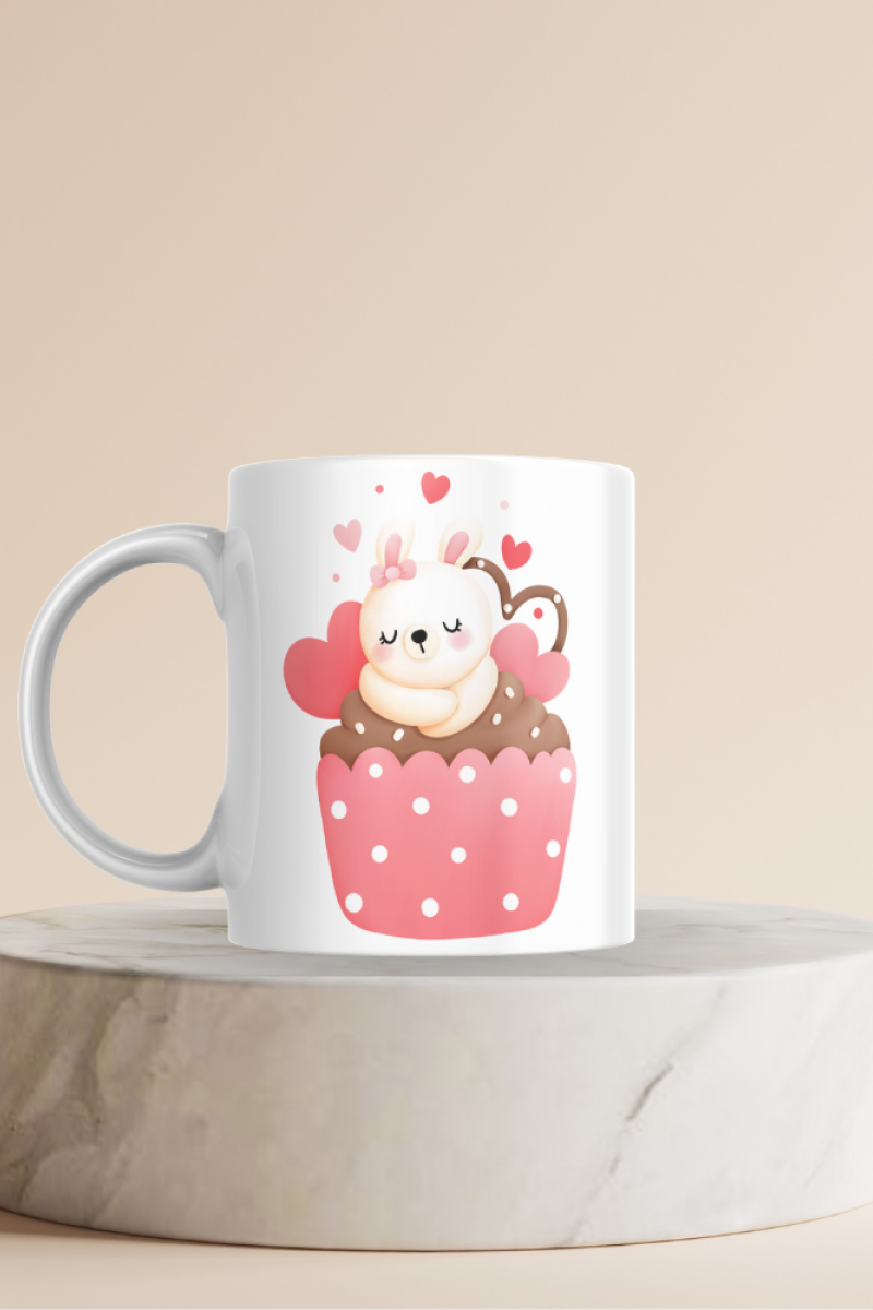 Cupcake Kedi Desenli Hediyelik Seramik 350 Ml Kupa Bardak