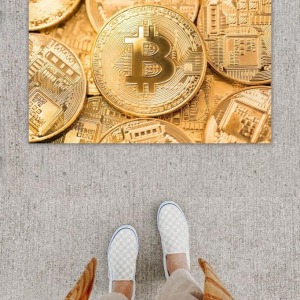 Dijital Baskı Dekoratif Bitcoin Gold Kapı Önü Paspası K-1278