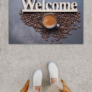 Dijital Baskı Dekoratif Welcome Koyu Gri Kapı Önü Paspası K-1251