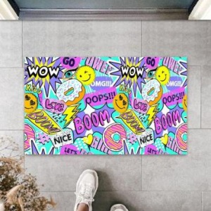 Dijital Wow Boom Renkli Kapı Paspası Dış Mekan Paspas K-3055
