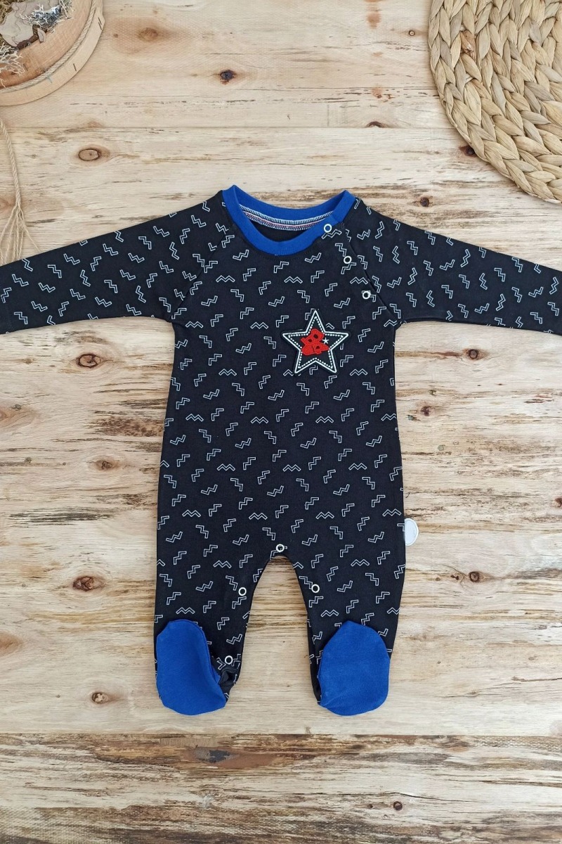 0-3 3-6 6-9 Ay Star Baby Baskılı Çıt Çıt Kapama Erkek Bebek Tulum