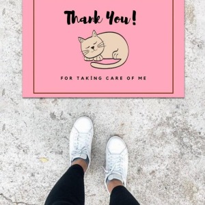Dijital Baskı Pembe Uyuyan Kedi Desen Kapı Önü Paspası K-1031