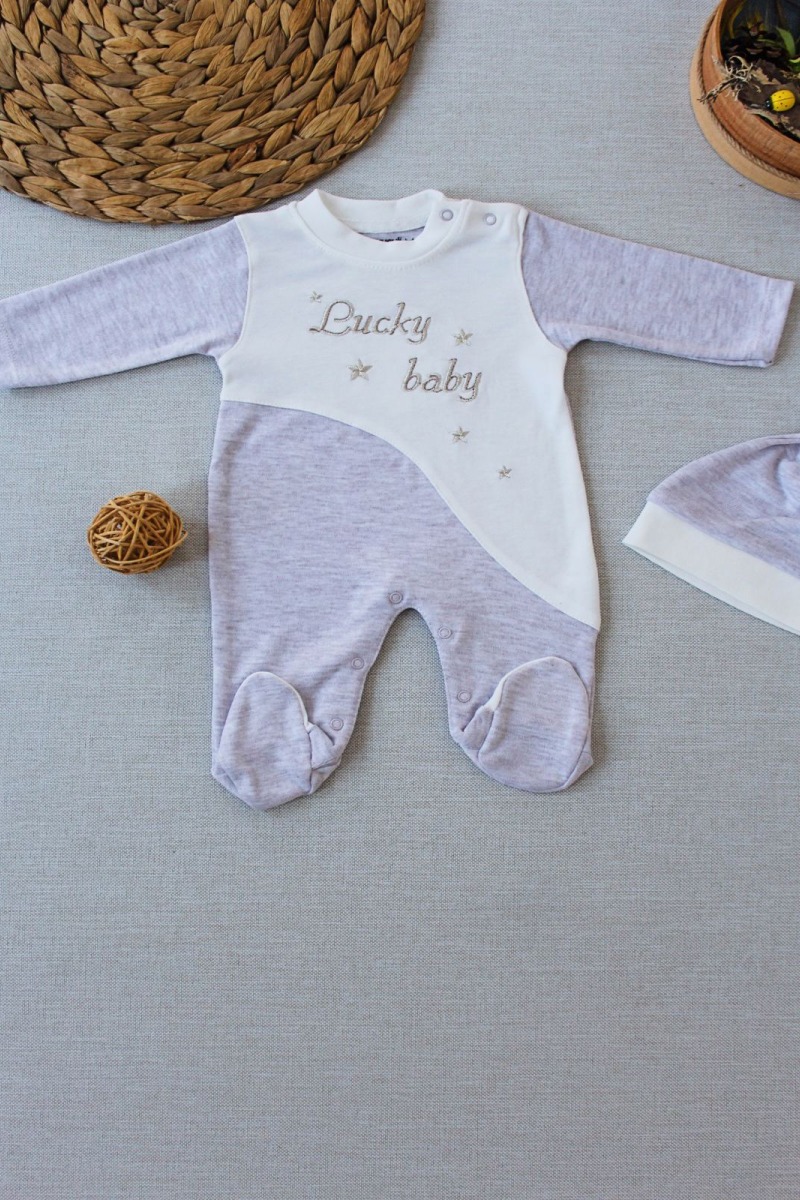 0-3 3-6 Ay Lucky Baby Nakışlı Es Çizgi Boy Şapkalı Erkek Bebek Tulumu