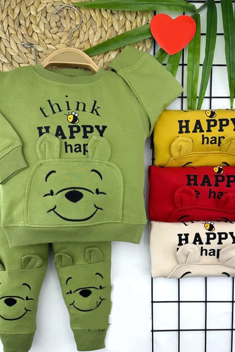 9-12-18-24 Ay Pohh Desenli Uzun Kollu Sweat 2li Kız Erkek Bebek Takımı
