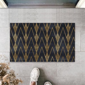Siyah-Gold Kapı Önü Paspası Zigzag Desen  K-3209
