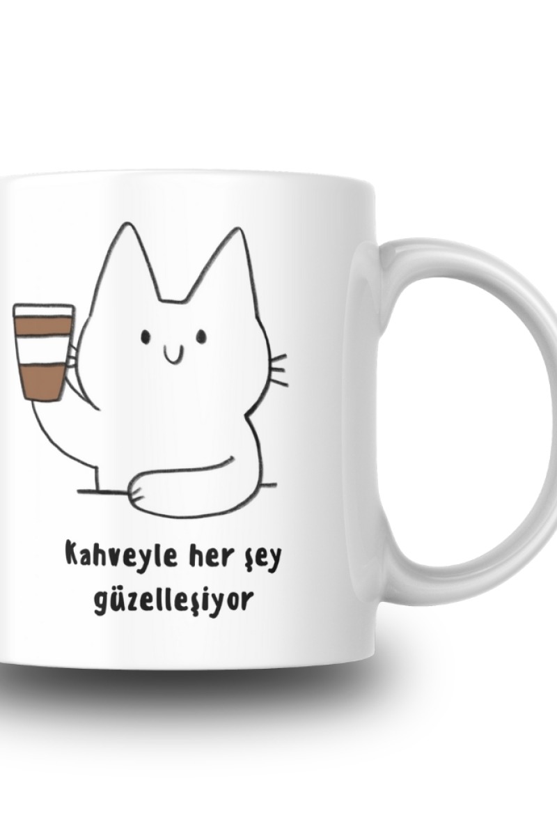 Herşey Kahveyle Güzelleşiyor Seramik 350 Ml Kupa Bardak