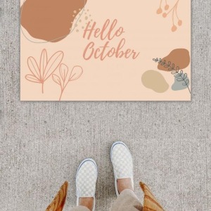 Dijital Baskı Dekoratif Hello October Pudra Kapı Önü Paspası K-1224