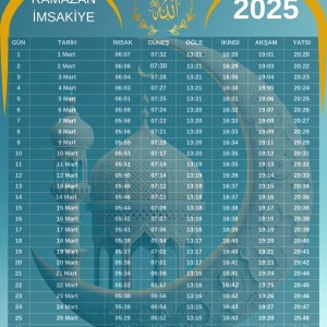 Ramazan İmsakiyesi Modern Kişiye Özel Tasarımlı Dijital Baskı 6 Adet A4 300 gr Model 33