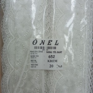 Dantel Polyester Sanal Tül Bant Krem 20 Metre En 6 cm ON-652-KR