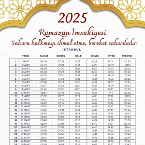 Ramazan İmsakiyesi Modern Kişiye Özel Tasarımlı Dijital Baskı 6 Adet A4 300 gr Model 39