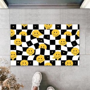 Dekoratif Dijital Gülen Emojiler Sarı-Siyah Kapı Paspası Dış Mekan Paspas K-3128