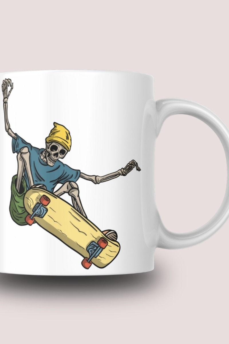 İskelet Desenli Seramik 350 Ml Kupa Bardak
