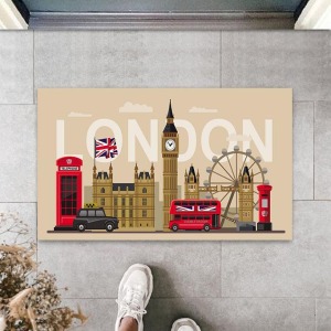 Dijital Baskı Bej London Temalı Paspas K-3020