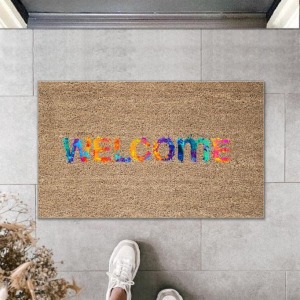 Dijital Baskı Kahverengi Renkli Welcome Dekoratif Kapı Paspası K-2002