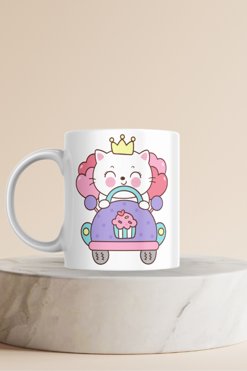 Sevimli Kedi Desenli Hediyelik Seramik 350 Ml Kupa Bardak