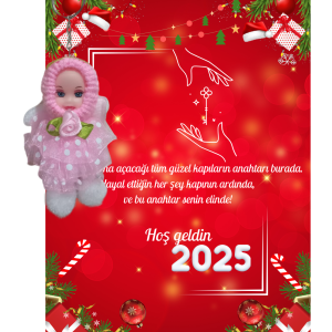 Yeni Yıl 2025 Kart Üzerinde Anahtarlık (Kişiye Özel Yazı Yazdırılabilir) Tütü Bebek 