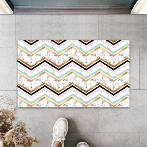 Dijital Baskı Beyaz Zigzag Kapı Paspası K-3083